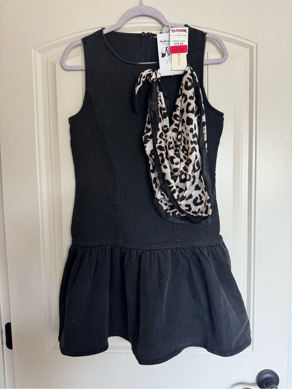 Black Sleeveless Mini Dress with Leopard Scarf - TJ Maxx